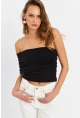Kadın Siyah Çapraz Crop Bluz B4074