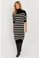 Kadın Siyah Çizgili Balıkçı Triko Midi Elbise SF2539