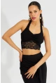 Kadın Siyah Dantel Detaylı Crop Bluz B2549