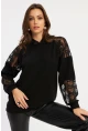 Kadın Siyah Dantel Detaylı Kapüşonlu Sweatshirt MBK58