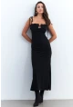 Kadın Siyah Dekolteli Yırtmaçlı Maxi Elbise YEL95