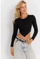 Kadın Siyah Dikişli Crop Bluz CG361