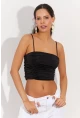 Kadın Siyah Drapeli Crop Bluz LPP1216