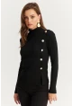 Kadın Siyah Düğme Detaylı Kaşkorse Bluz EY2927