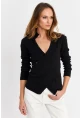 Kadın Siyah Düğme Detaylı Kruvaze Kaşkorse Bluz TF53
