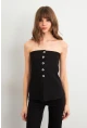 Kadın Siyah Düğme Detaylı Straplez Bluz CY355