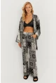 Kadın Siyah-Ekru Desenli Kimono Takım GÇ156