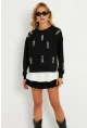 Kadın Siyah-Ekru İncili Sweatshirt RLO01