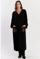 Kadın Siyah Etnik Desenli Maxi Dokuma Elbise ALO318