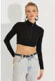 Kadın Siyah Fermuarlı Crop Bluz MEN2020