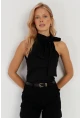 Kadın Siyah Fiyonklu Crop Bluz EY2726