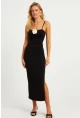 Kadın Siyah Gloplu Askılı Midi Elbise DMR145