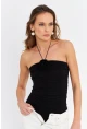 Kadın Siyah Gül Aksesuarlı Drapeli Çıtçıtlı Body LİT101