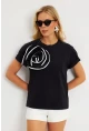 Kadın Siyah Gül Aksesuarlı T-Shirt SF12740
