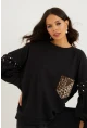 Kadın Siyah İncili Kol Detaylı Sweatshirt PKA400