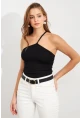 Kadın Siyah İp Askılı Çıtçıtlı Body ZH014
