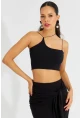 Kadın Siyah İp Askılı Crop Bluz B2594
