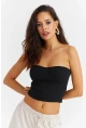 Kadın Siyah Kalp Yaka Crop Bluz Yİ2452