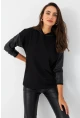 Kadın Siyah Kapüşonlu Sıvama Detaylı Sweatshirt TF37