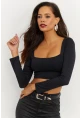 Kadın Siyah Kare Yaka Crop Bluz CG263