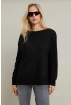Kadın Siyah Kayık Yaka Triko Bluz MYİL561