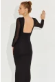 Kadın Siyah Kolları Tül Midi Elbise EY2599