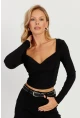 Kadın Siyah Kruvaze Crop Bluz LPP1252