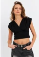 Kadın Siyah Kruvaze Crop Bluz SDY1234