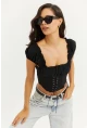 Kadın Siyah Kuşgözlü Crop Bluz YEL26