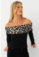 Kadın Siyah Leopar Bloklu Madonna Bluz AYD396