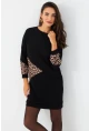 Kadın Siyah Leopar Desenli Mini Sweat Elbise ST145