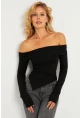 Kadın Siyah Madonna Yaka Crop Yılbaşı Bluz B5038