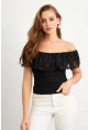 Kadın Siyah Madonna Yaka Dantel Bluz MTK13549