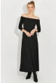 Kadın Siyah Madonna Yaka Midi Elbise BK272076