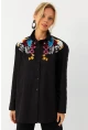 Kadın Siyah Nakışlı Gömlek MQS0063
