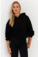 Kadın Siyah Nervüllü Üç İplik Sweatshirt TF13