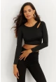 Kadın Siyah Omuz Pencereli Crop Bluz CG262