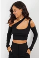 Kadın Siyah Omuzları Açık Kaşkorse Crop Bluz B1701