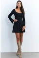 Kadın Siyah Ön Arka U Mini Elbise DMR400