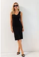 Kadın Siyah Ön Arka V Midi Elbise RX440