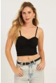 Kadın Siyah Önü Büzgülü Crop Bluz CG339