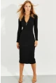 Kadın Siyah Önü Fermuarlı Kaşkorse Midi Elbise EY2547