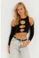 Kadın Siyah Önü Halkalı Crop Bluz MEN2038