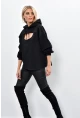 Kadın Siyah Önü Pencereli Kapüşonlu Sweatshirt Yİ1669