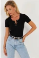 Kadın Siyah Patlı Kaşkorse Bluz XL2021