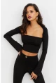 Kadın Siyah Pencereli Crop Bluz B1905