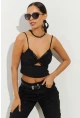 Kadın Siyah Pencereli Crop Bluz B2441