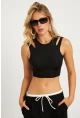 Kadın Siyah Pencereli Crop Bluz CG356
