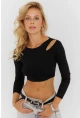 Kadın Siyah Pencereli Crop Bluz CG363