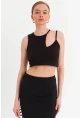 Kadın Siyah Pencereli Crop Bluz UR875
